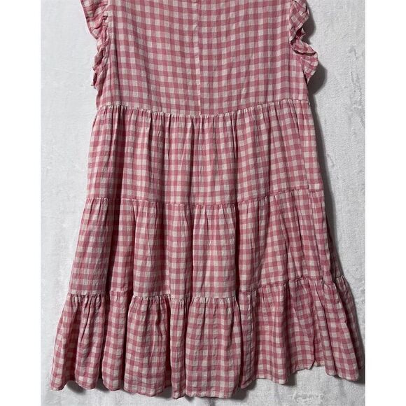 Altar’d State Pink Gingham Tiered Mini Dress Size M Short Sleeve Summer Casual - Picture 6 of 10